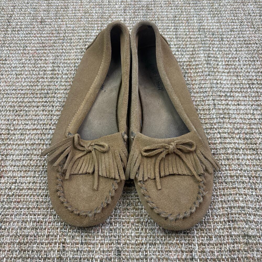 🤎 Minnetonka Fringe Moccasin | 8.5 | Taupe Suede